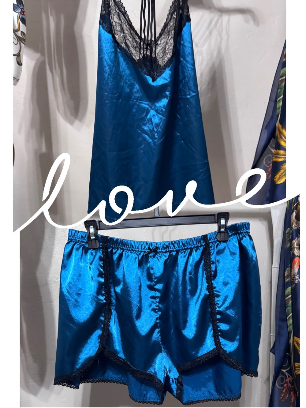 Satin Lace-Trim Blue Sleep Set - Women Intimates 3XL